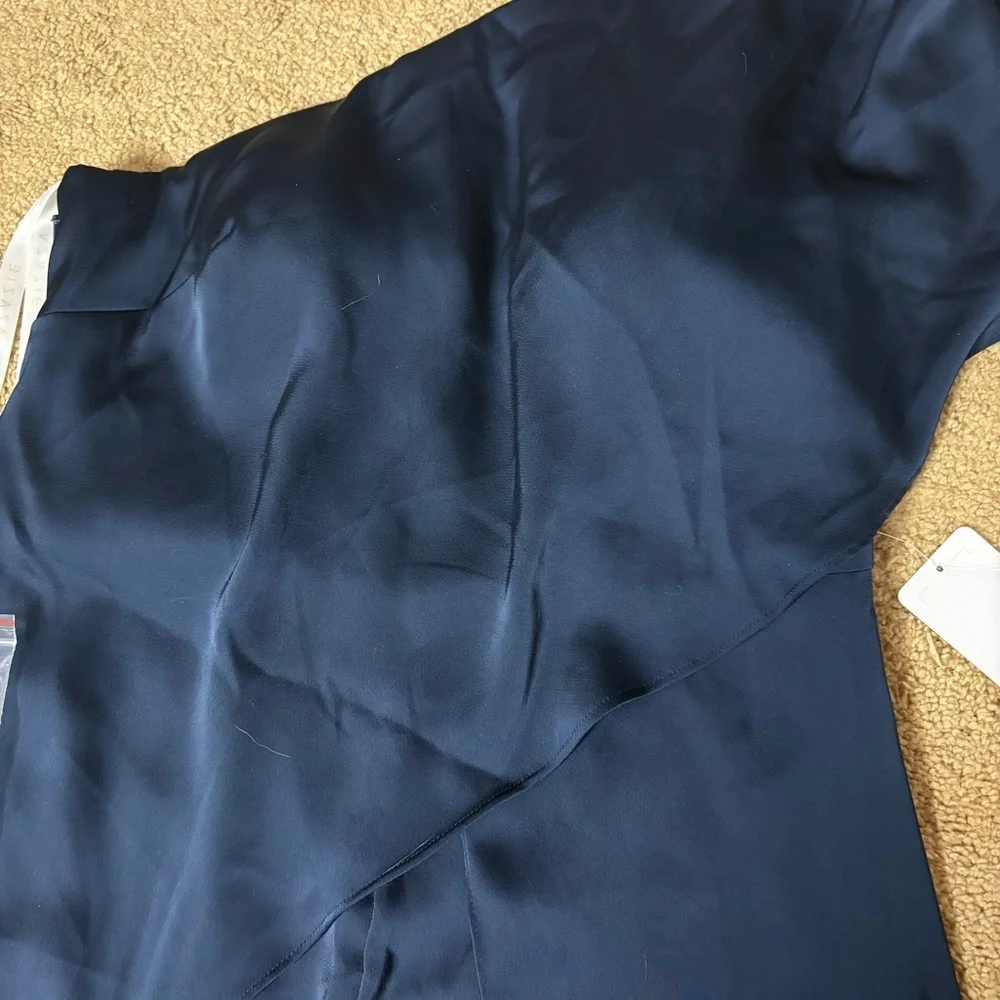 AZAZIE HAGRETTA One Shoulder Dark Navy Jumpsuit/Pantsuit Stretch Satin Dress 10 - Picture 8 of 9